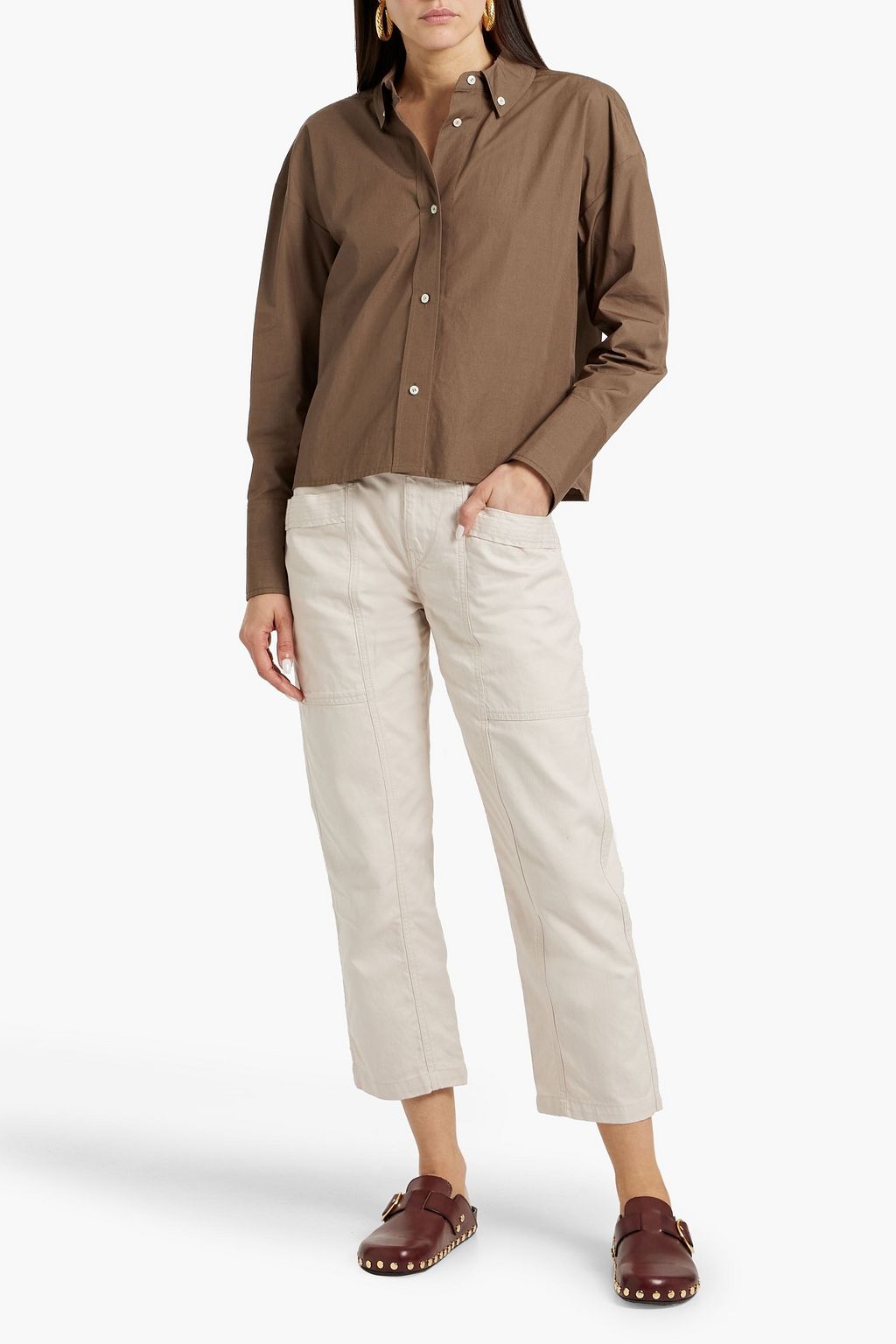 MARANT ÉTOILE Pandore cropped cotton and linen-blend straight-leg pants