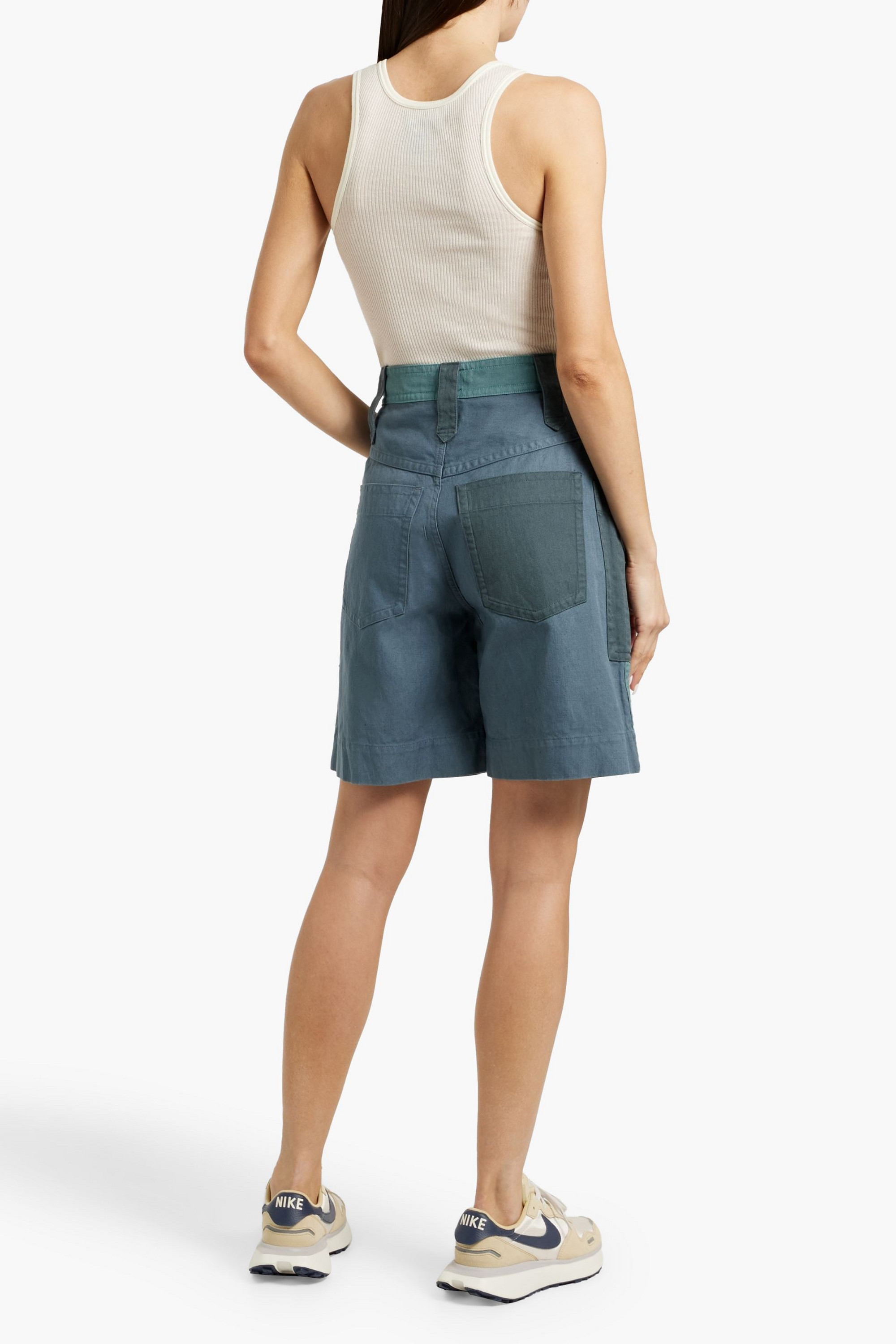 Marant Étoile Kalerna patchwork-effect cotton and linen-blend canvas shorts