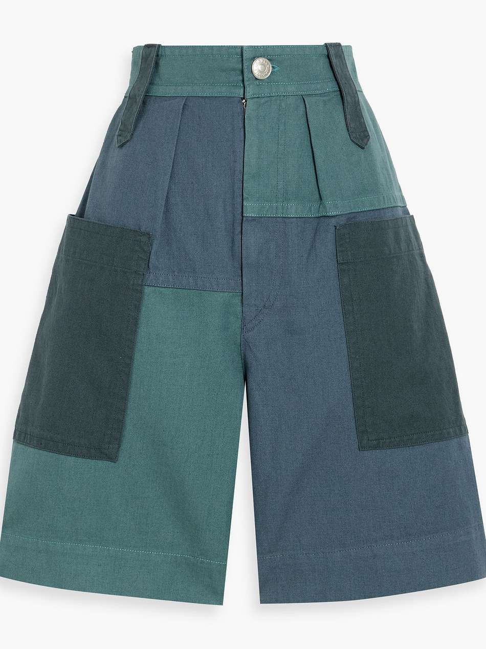 kalerna patchwork cotton and linen-blend shorts