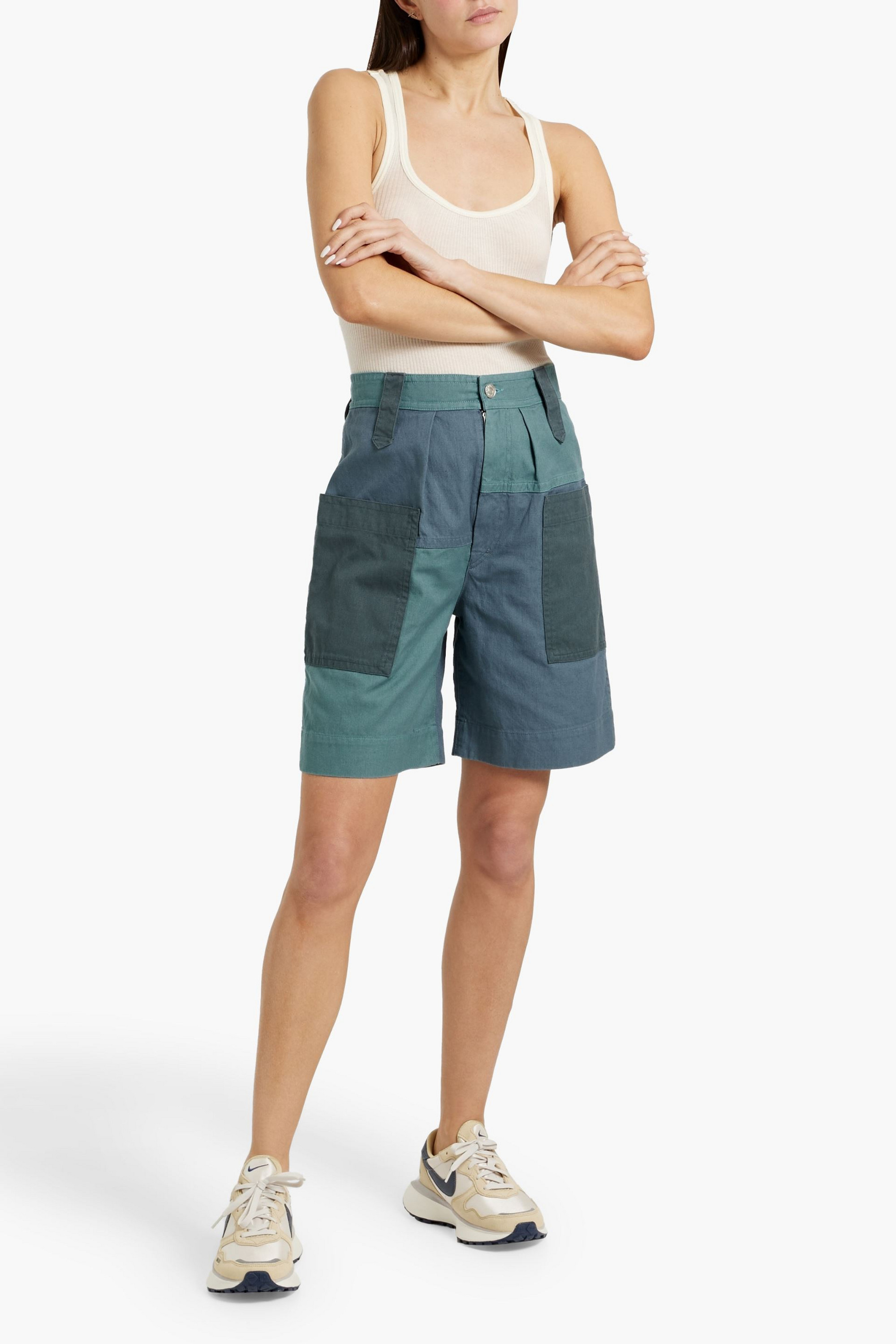Marant Étoile Kalerna patchwork-effect cotton and linen-blend canvas shorts