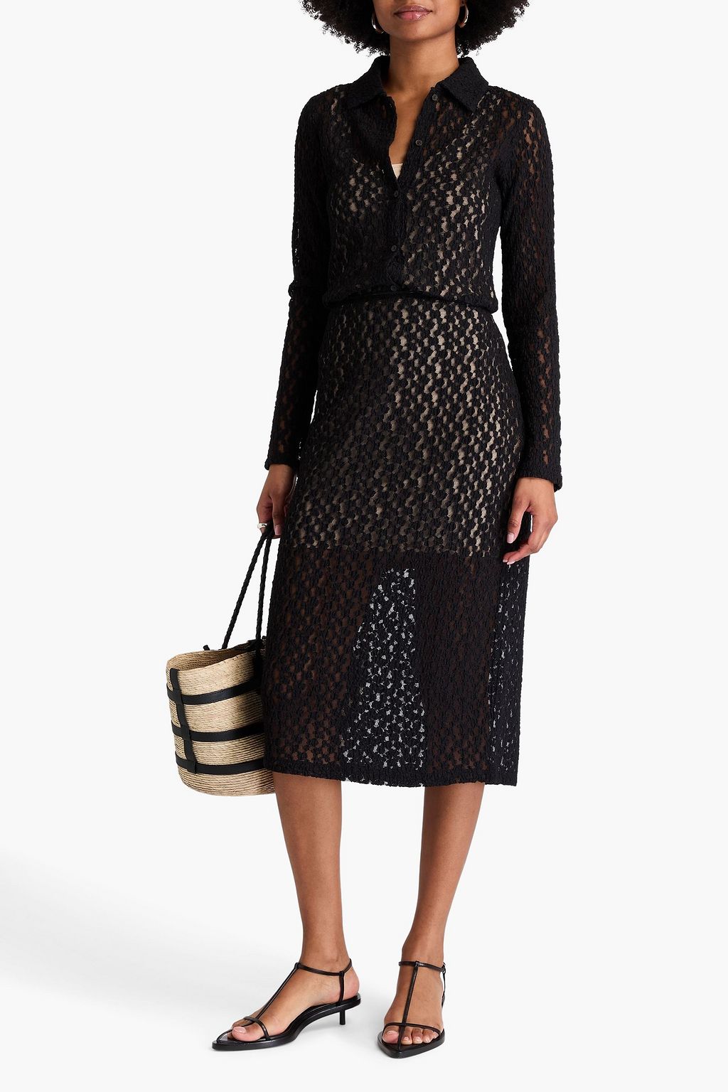 VINCE. Cloqué midi skirt