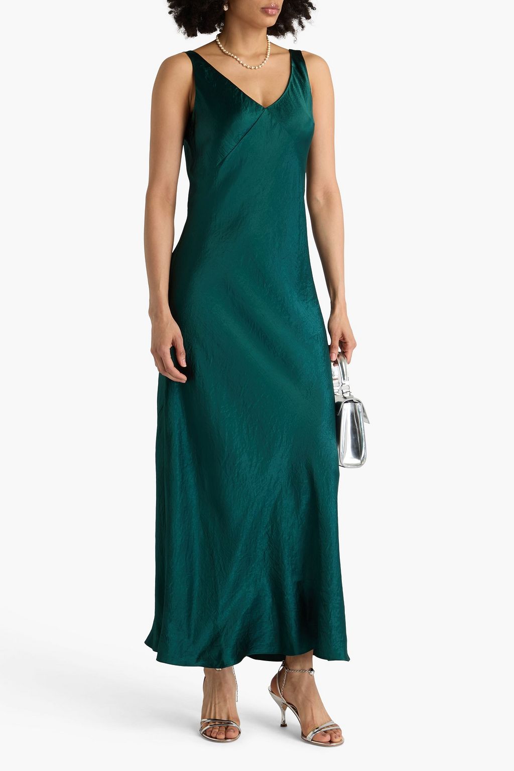 VINCE. Crinkled satin maxi slip dress