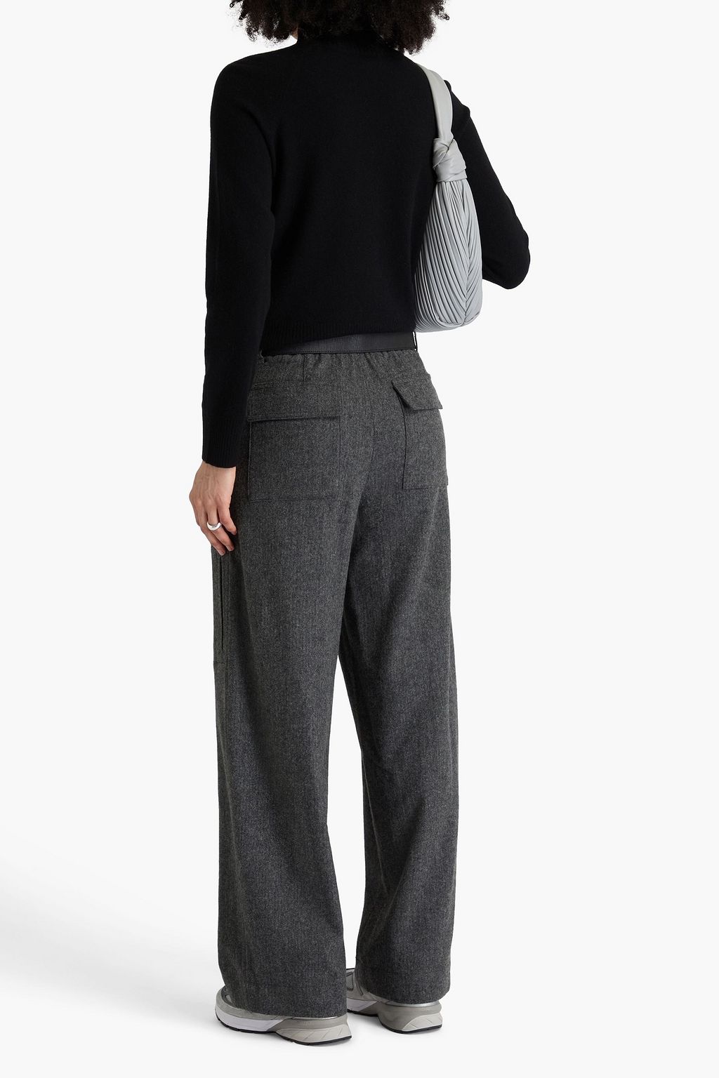 VINCE. ウール混フランネル ワイドレッグパンツ ヘリンボーン