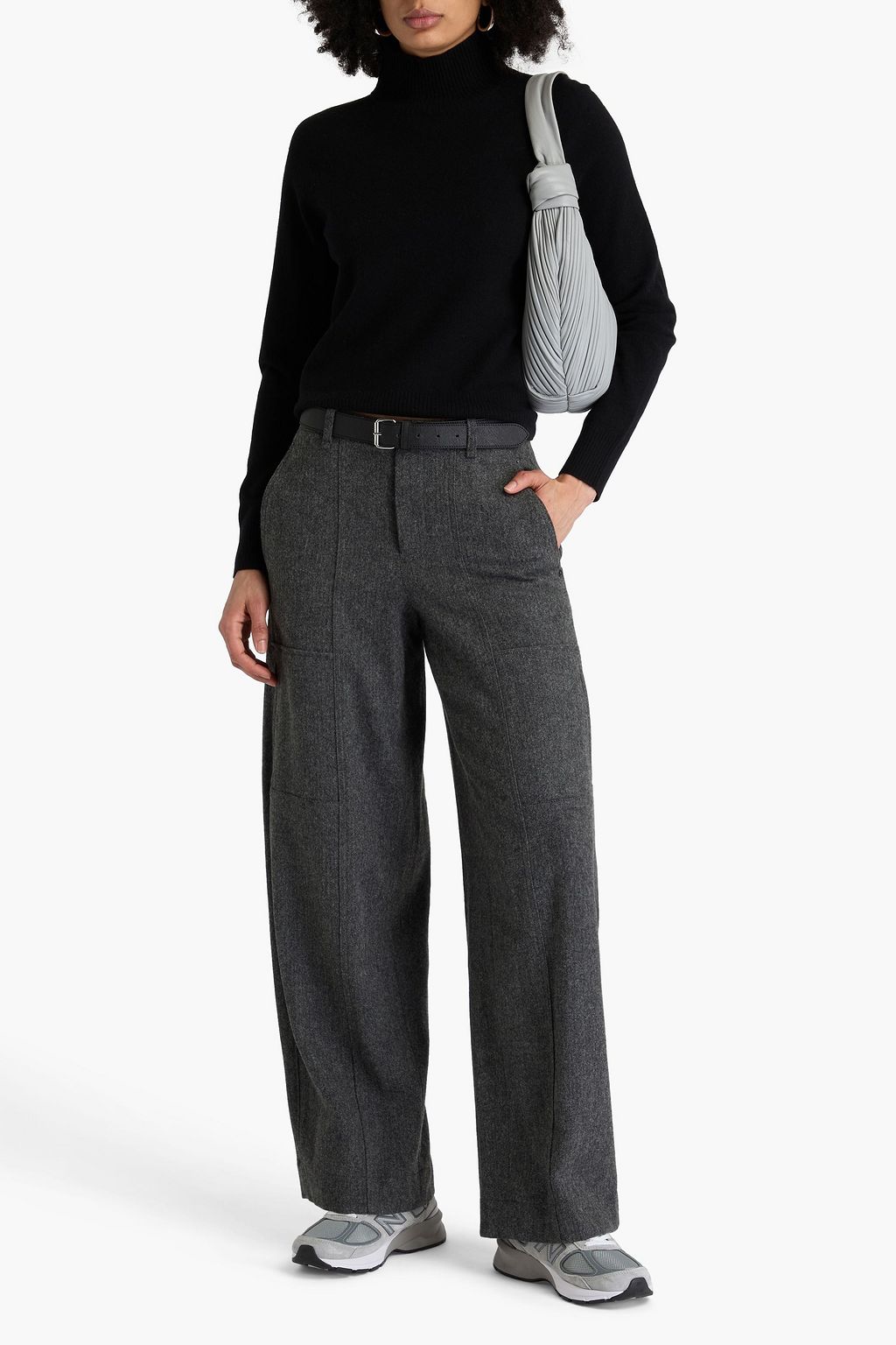 VINCE. ウール混フランネル ワイドレッグパンツ ヘリンボーン
