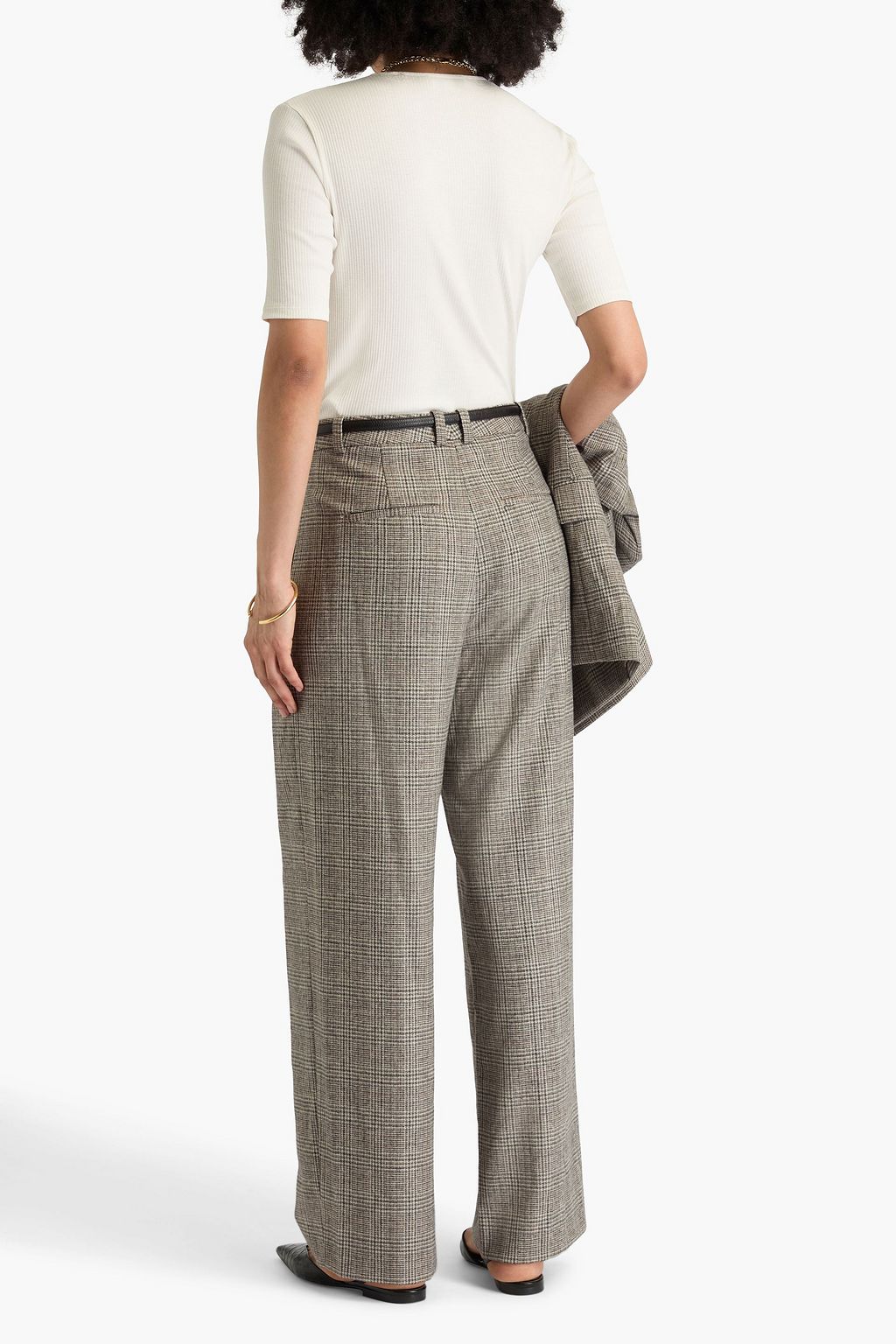 VINCE. Prince of Wales checked wool-blend flannel wide-leg pants