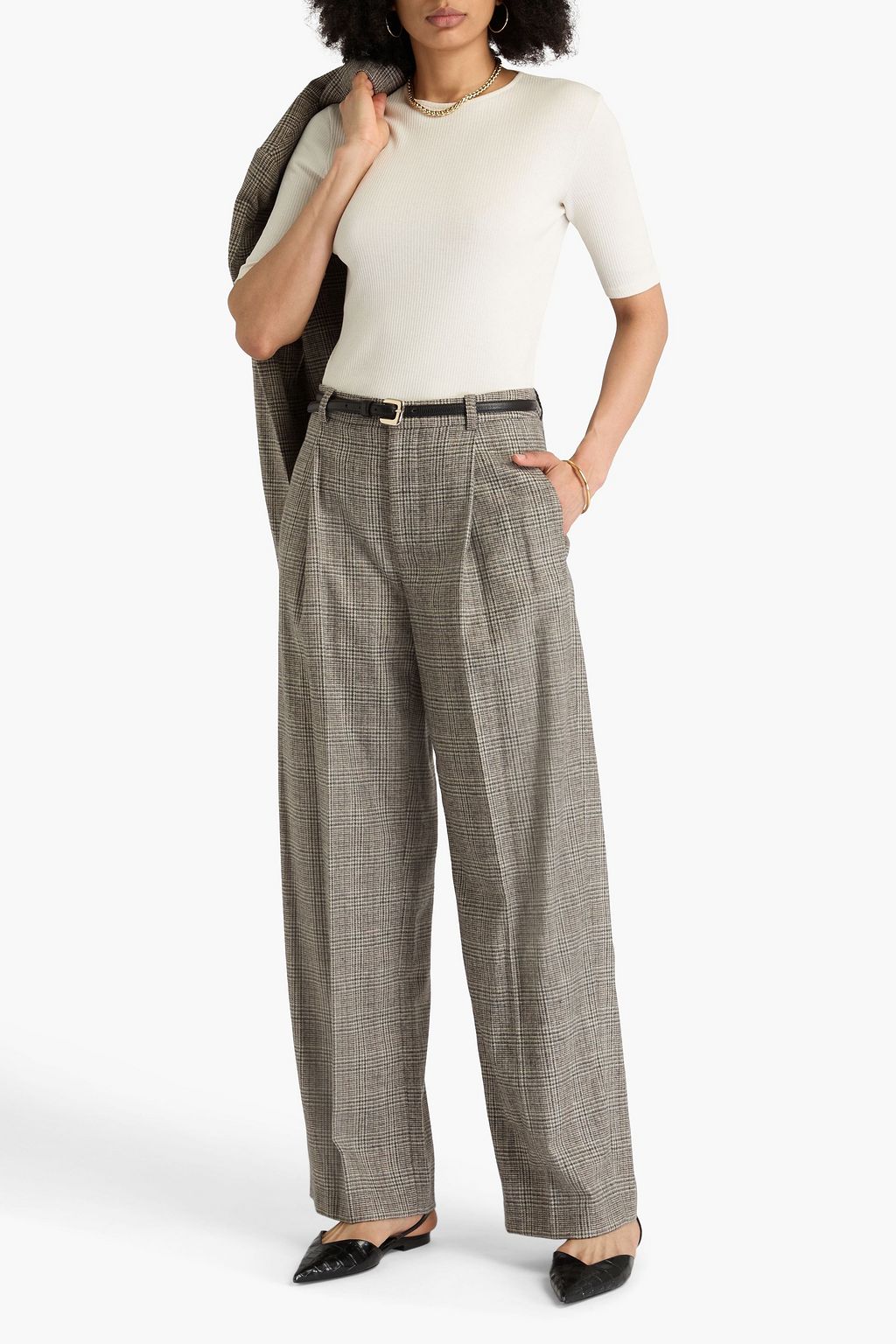 VINCE. Prince of Wales checked wool-blend flannel wide-leg pants