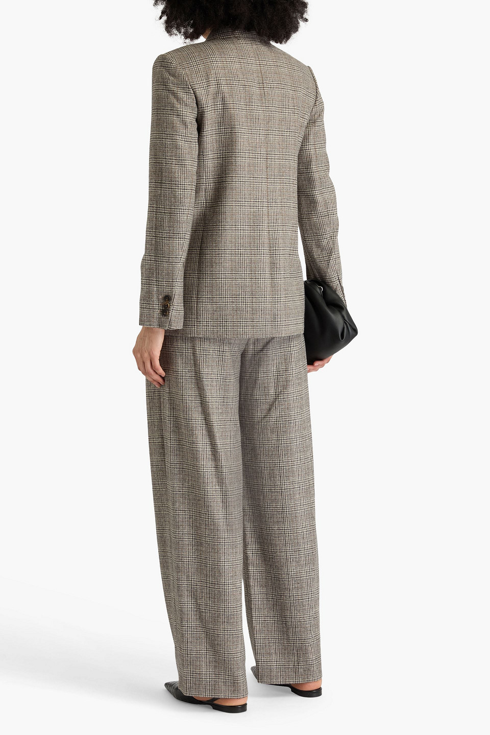 Vince Double-breasted Checked Wool-blend Flannel Blazer In Brown