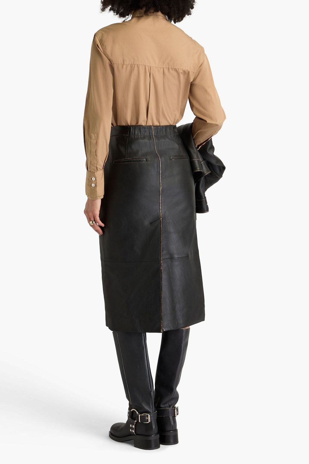 VINCE. Leather midi pencil skirt