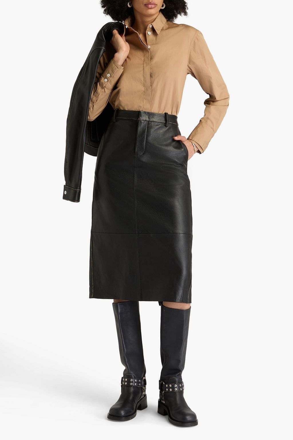 VINCE. Leather midi pencil skirt
