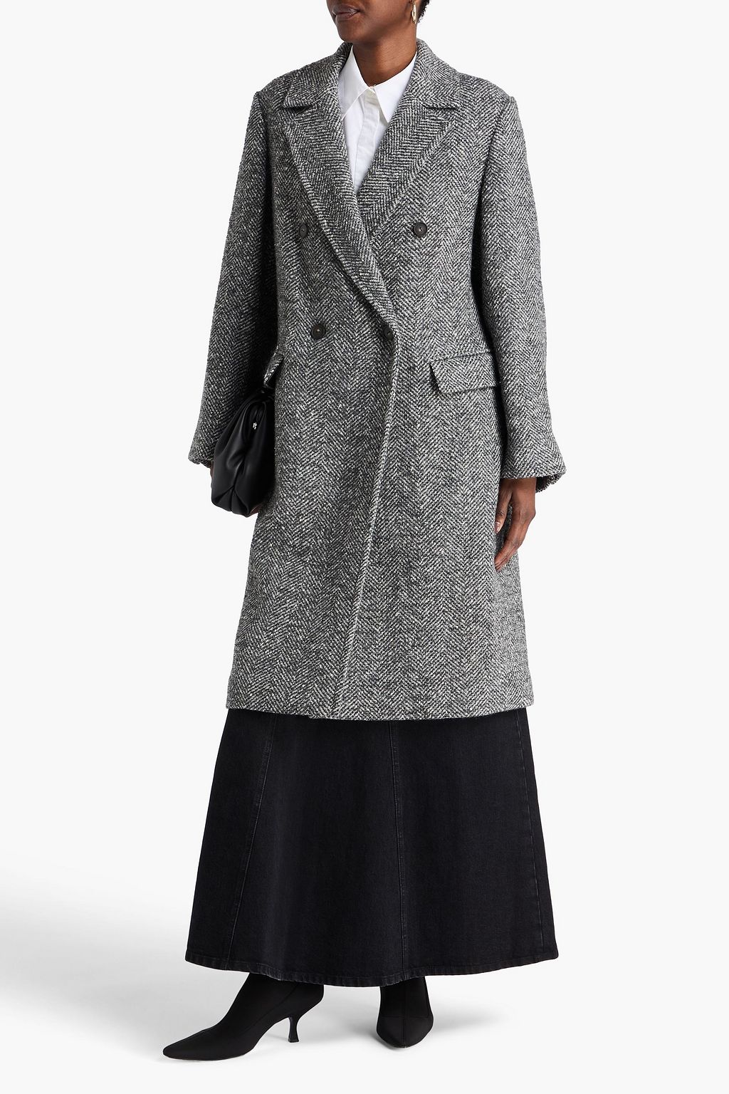 VINCE. Double-breasted herringbone tweed coat