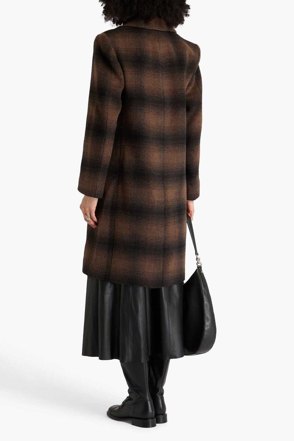  Vince. - Checked Wool-blend Felt Coat - Brown - L 