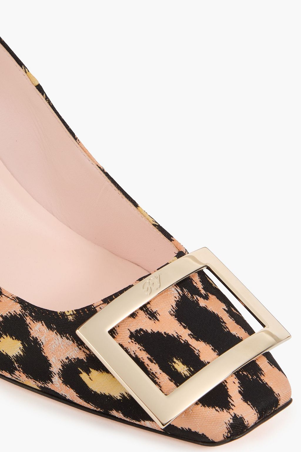 ROGER VIVIER حذاء بيل فيفييه ترومبيت بكعب عالٍ من الجاكار بطبعة جلد الفهد بإبزيم