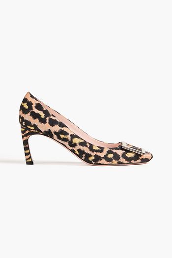 ROGER VIVIER حذاء بيل فيفييه ترومبيت بكعب عالٍ من الجاكار بطبعة جلد الفهد بإبزيم