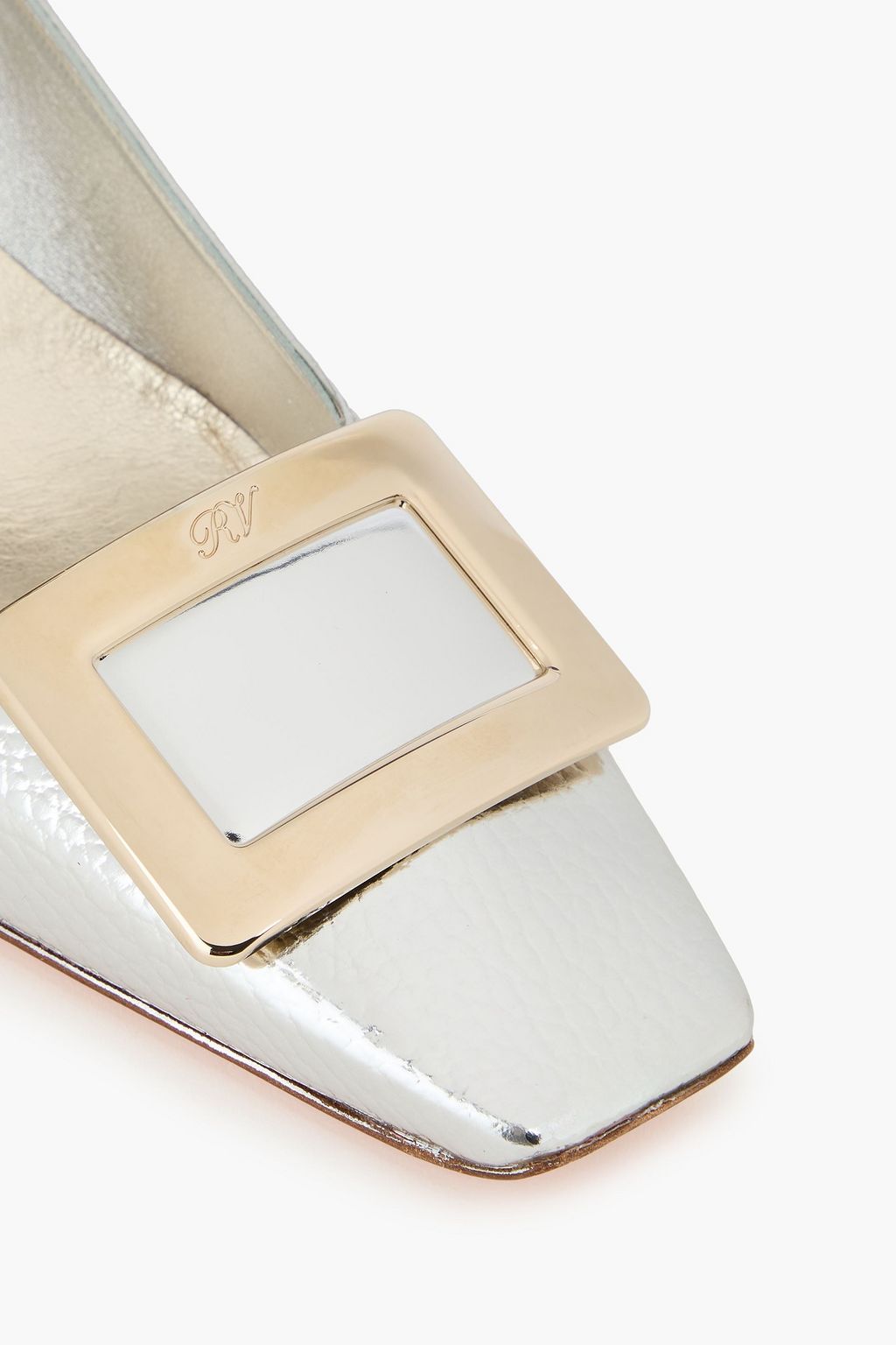 ROGER VIVIER حذاء بكعب عالٍ بيل فيفييه ترومبيت من الجلد العاكس بملمس نافر بإبزيم