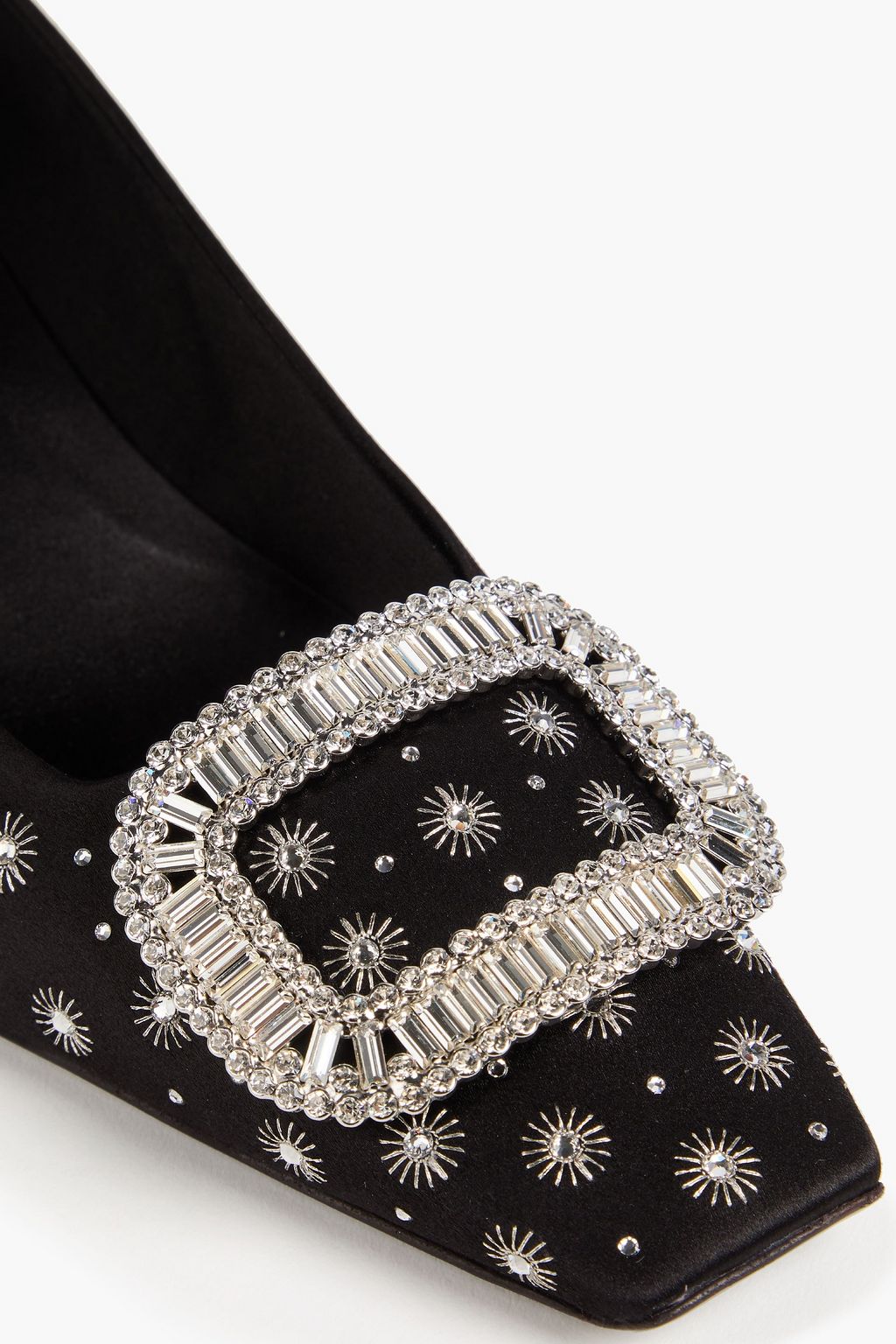 ROGER VIVIER حذاء بكعب عالٍ تريس فيفيير ستراس من الساتان بتصميم مزركش