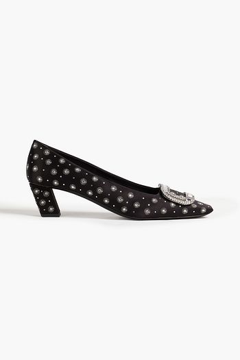 ROGER VIVIER حذاء بكعب عالٍ تريس فيفيير ستراس من الساتان بتصميم مزركش