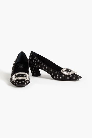 ROGER VIVIER حذاء بكعب عالٍ تريس فيفيير ستراس من الساتان بتصميم مزركش