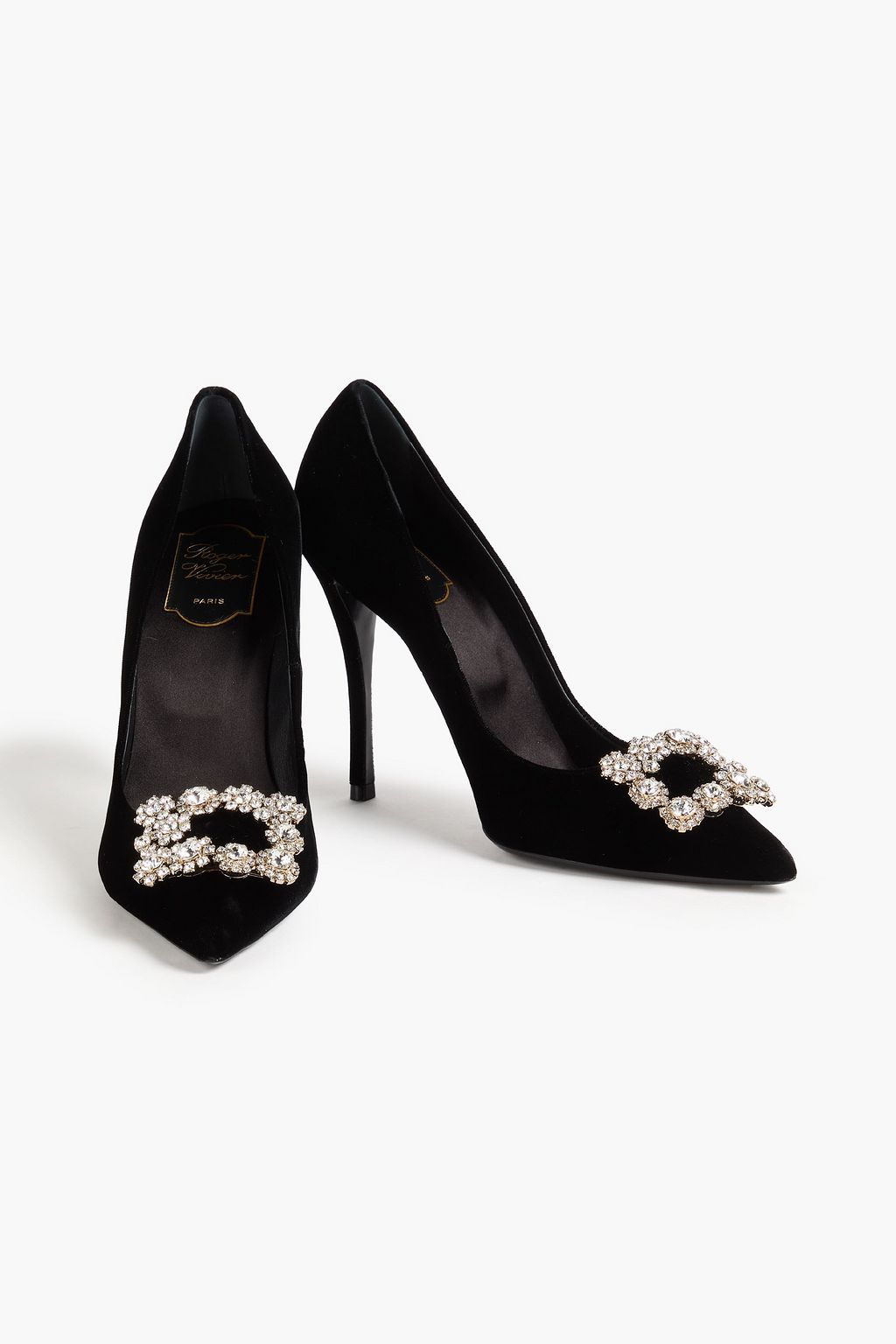 ROGER VIVIER Flower Strass embellished velvet pumps