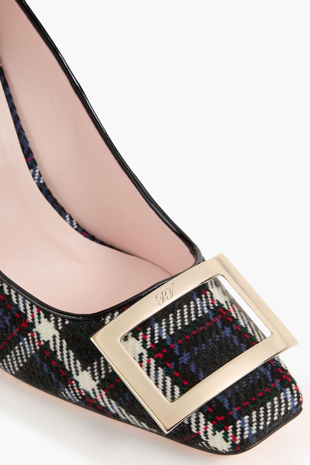 ROGER VIVIER حذاء بكعب عالٍ ترومبيت من اللّباد بنقشة مربعات بتصميم مزركش