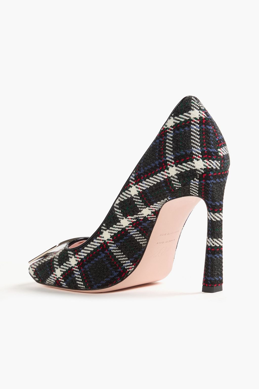 ROGER VIVIER حذاء بكعب عالٍ ترومبيت من اللّباد بنقشة مربعات بتصميم مزركش