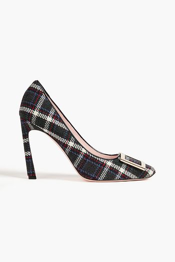 ROGER VIVIER حذاء بكعب عالٍ ترومبيت من اللّباد بنقشة مربعات بتصميم مزركش