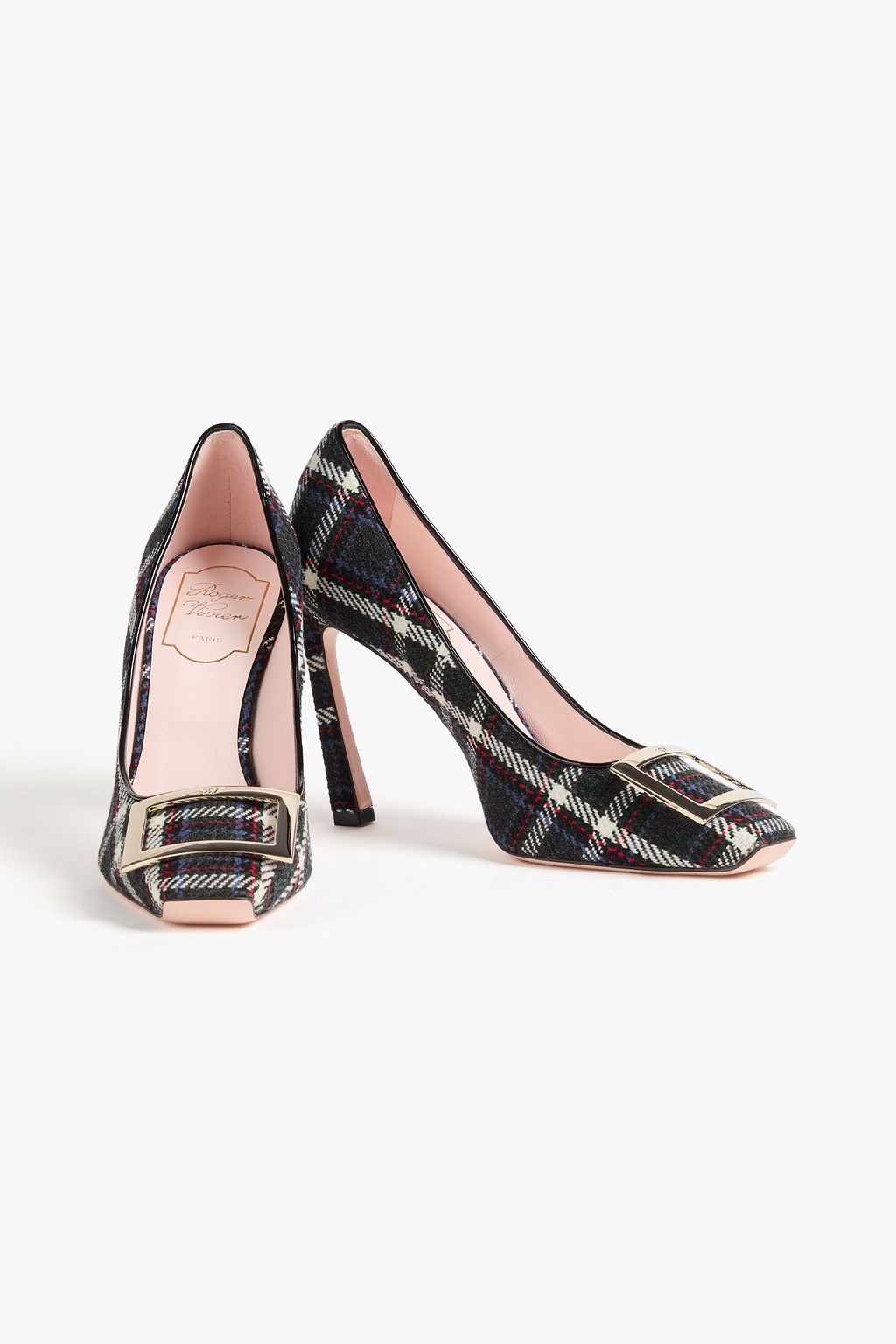 ROGER VIVIER حذاء بكعب عالٍ ترومبيت من اللّباد بنقشة مربعات بتصميم مزركش