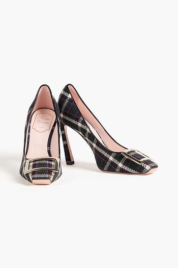 ROGER VIVIER حذاء بكعب عالٍ ترومبيت من اللّباد بنقشة مربعات بتصميم مزركش