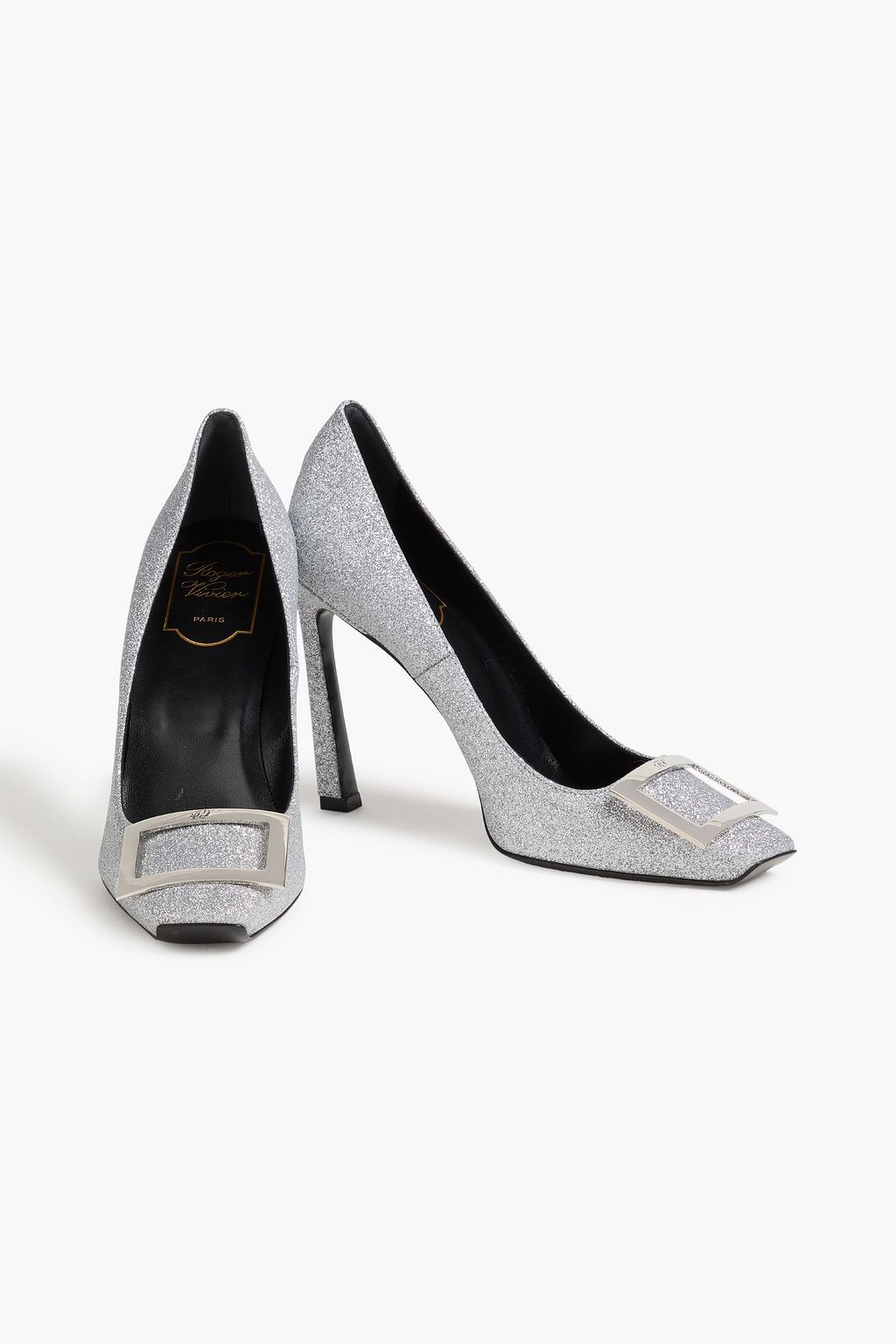 ROGER VIVIER حذاء بيل فيفييه ترومبيت بكعب عالٍ من الجلد بتصميم برّاق بإبزيم