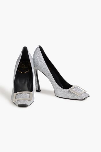 ROGER VIVIER حذاء بيل فيفييه ترومبيت بكعب عالٍ من الجلد بتصميم برّاق بإبزيم