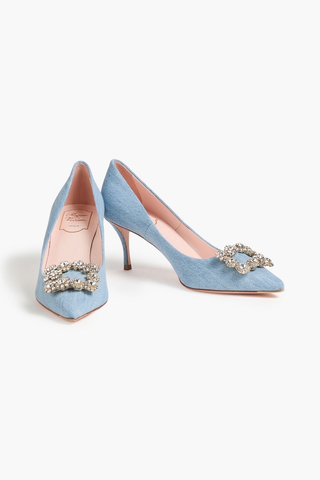 ROGER VIVIER Flower Strass 65 embellished denim pumps