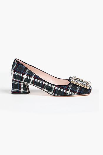 ROGER VIVIER حذاء بكعب عالٍ تريس فيفر من اللّباد بنقشة مربعات بتصميم مزركش