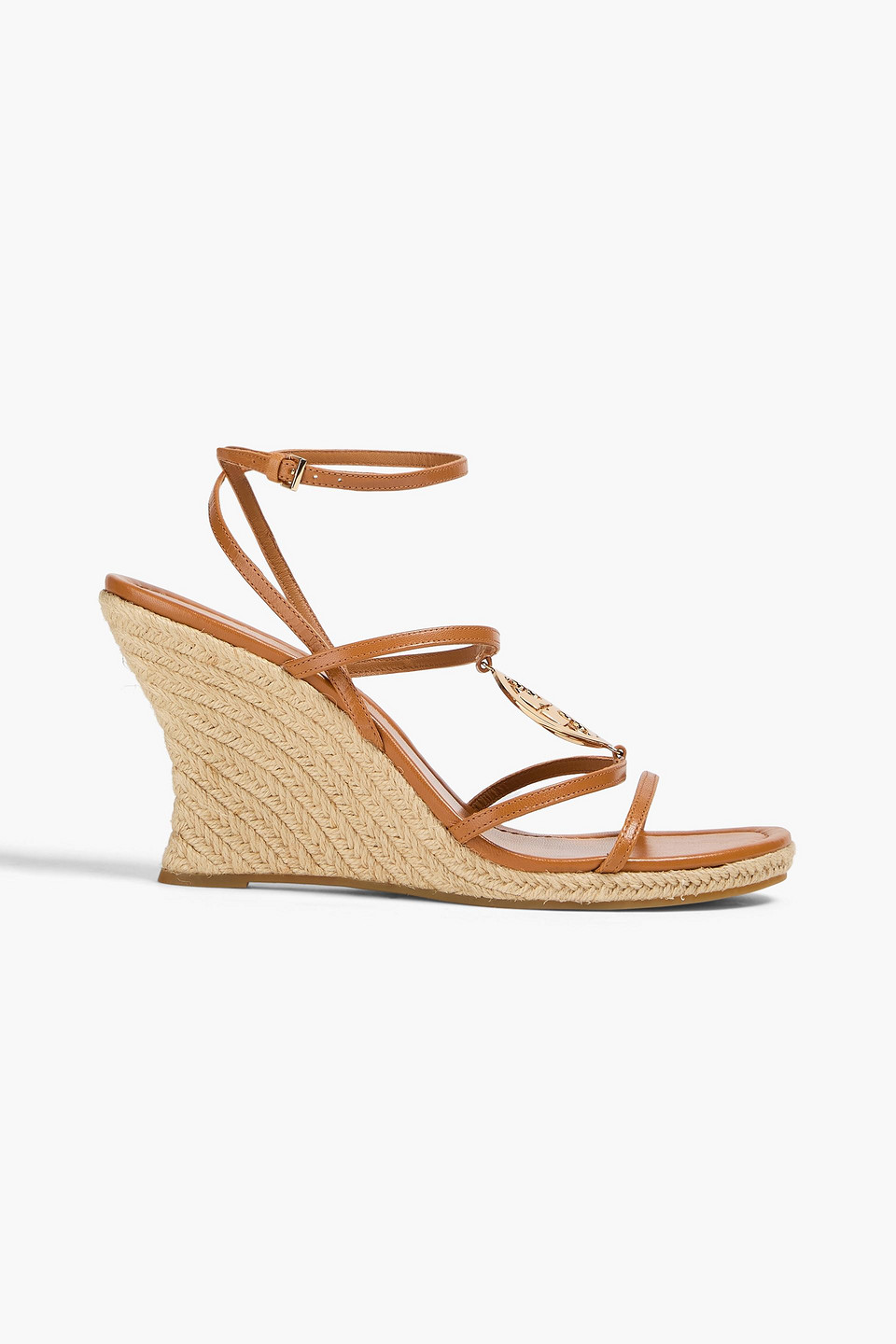 Tory Burch Capri Embellished Leather Wedge Espadrilles