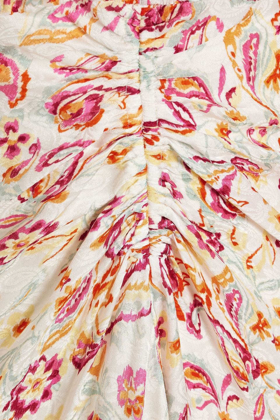 ISABEL MARANT RUCHED PRINTED SATIN-JACQUARD MIDI DRESS
