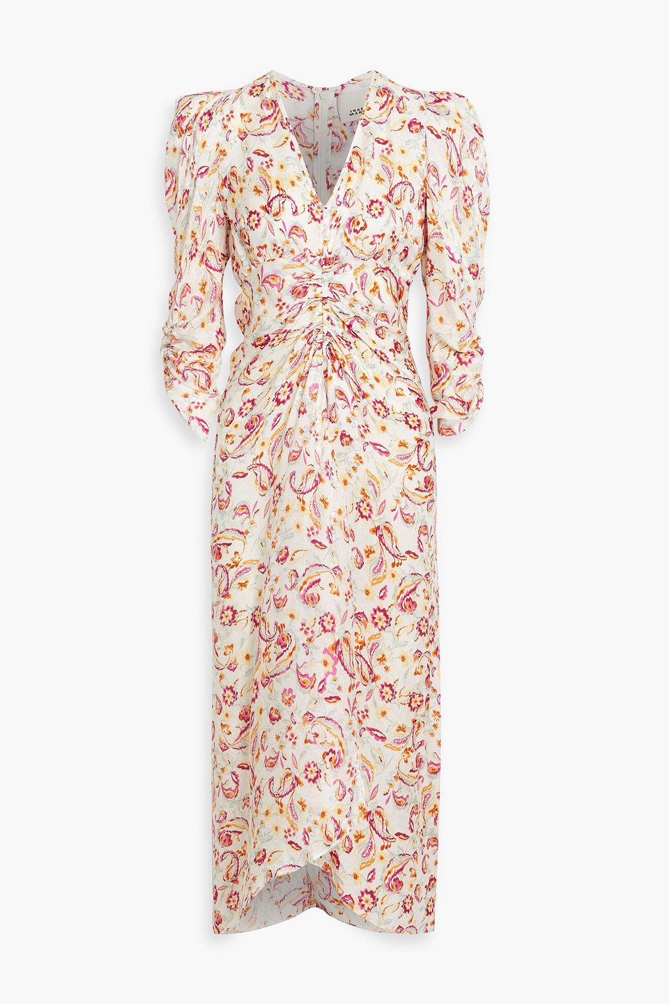 Isabel Marant Ruched Printed Satin-jacquard Midi Dress