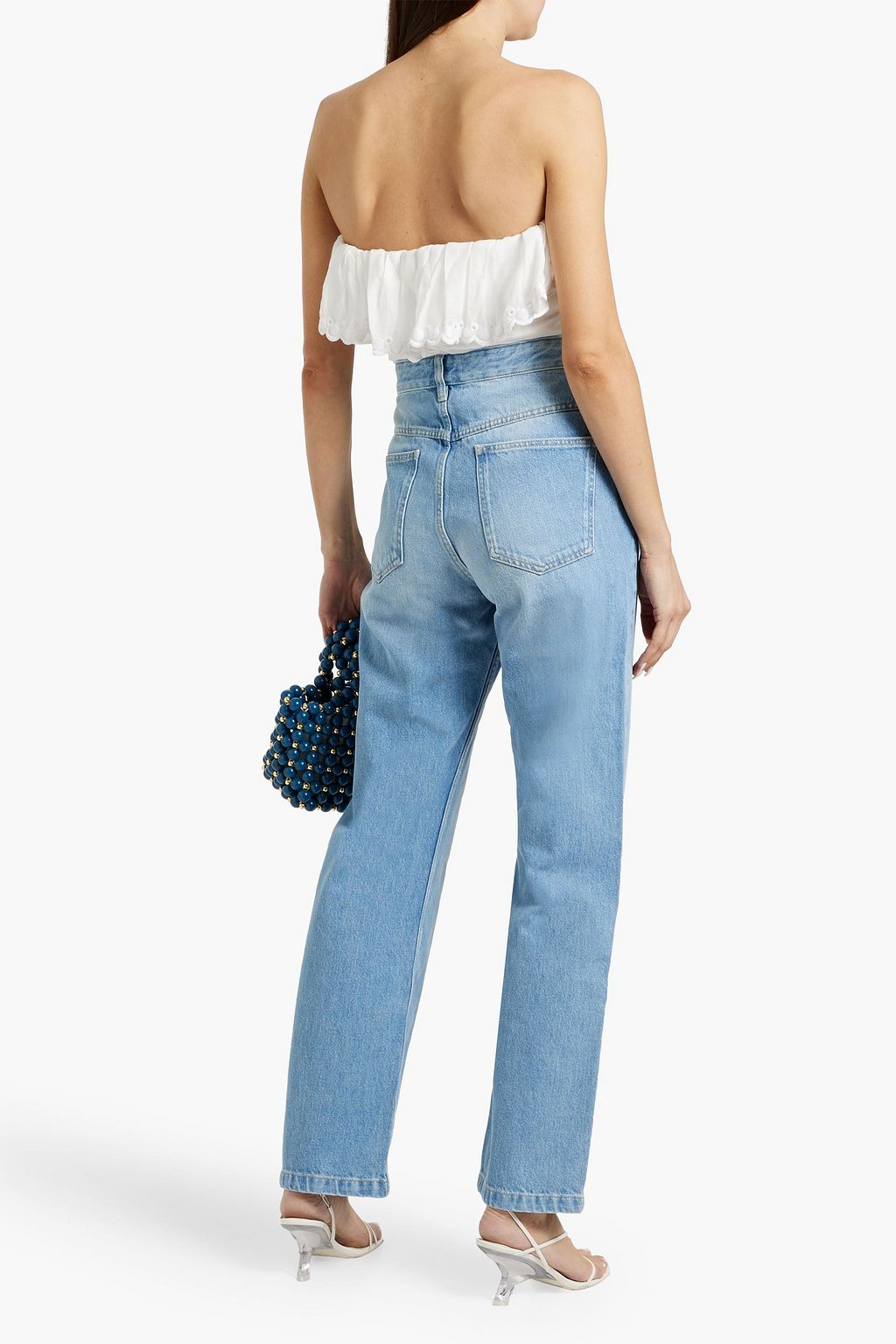 ISABEL MARANT Orma strapless ruffled broderie anglaise-trimmed ramie top