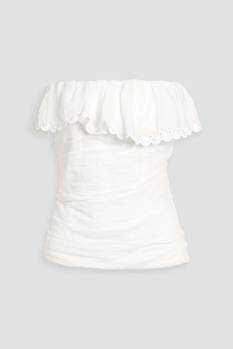 Isabel Marant Orma Strapless Ruffled Broderie Anglaise-trimmed Ramie Top