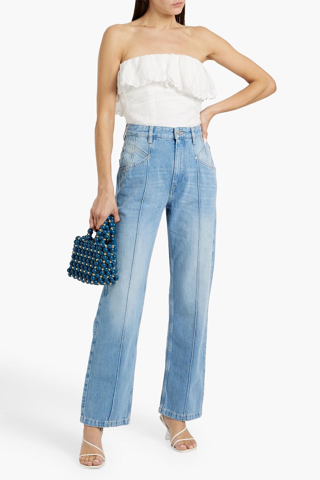 ISABEL MARANT Orma strapless ruffled broderie anglaise-trimmed ramie top