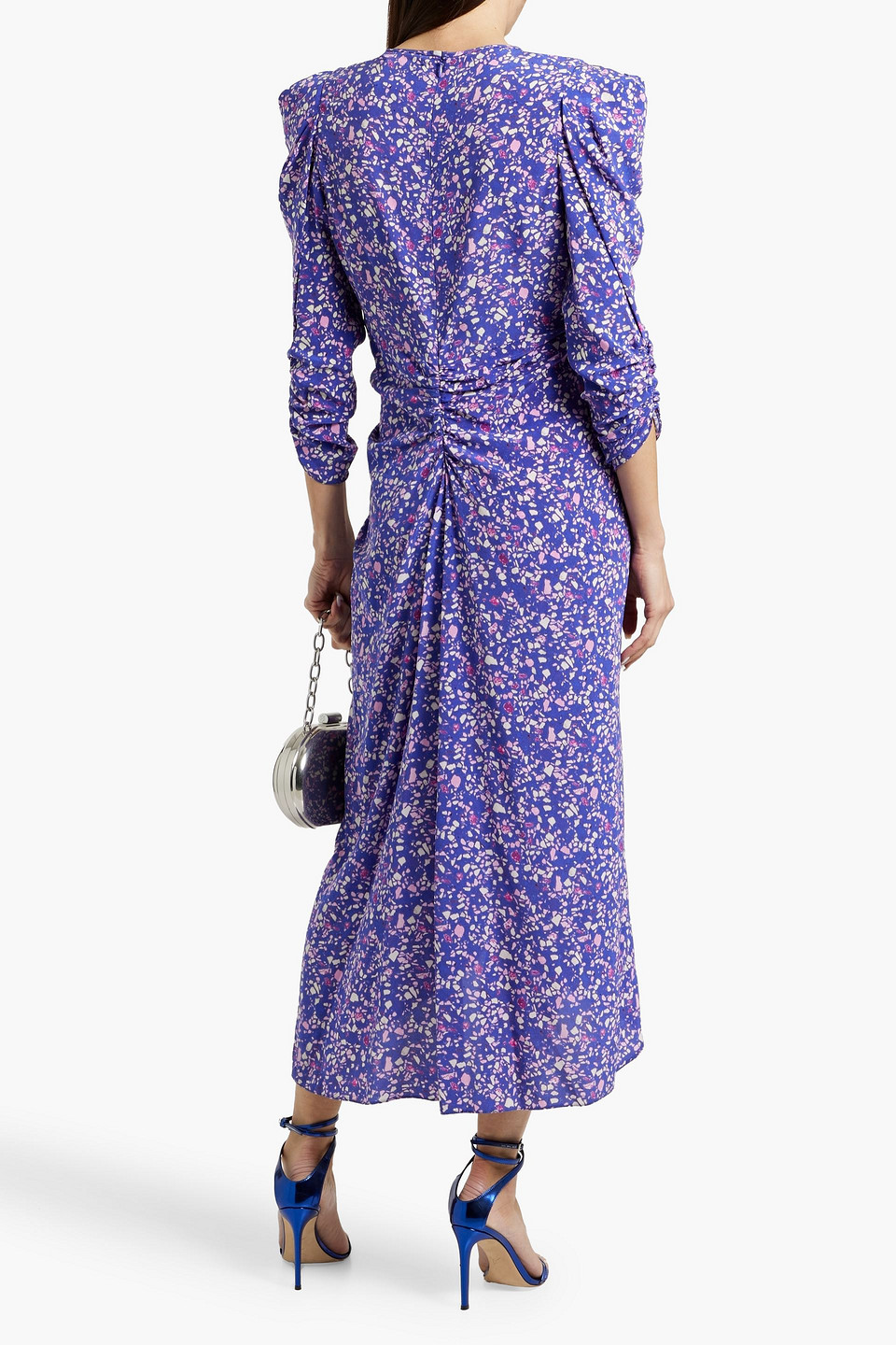 ISABEL MARANT ALBINI RUCHED PRINTED STRETCH-SILK MIDI DRESS