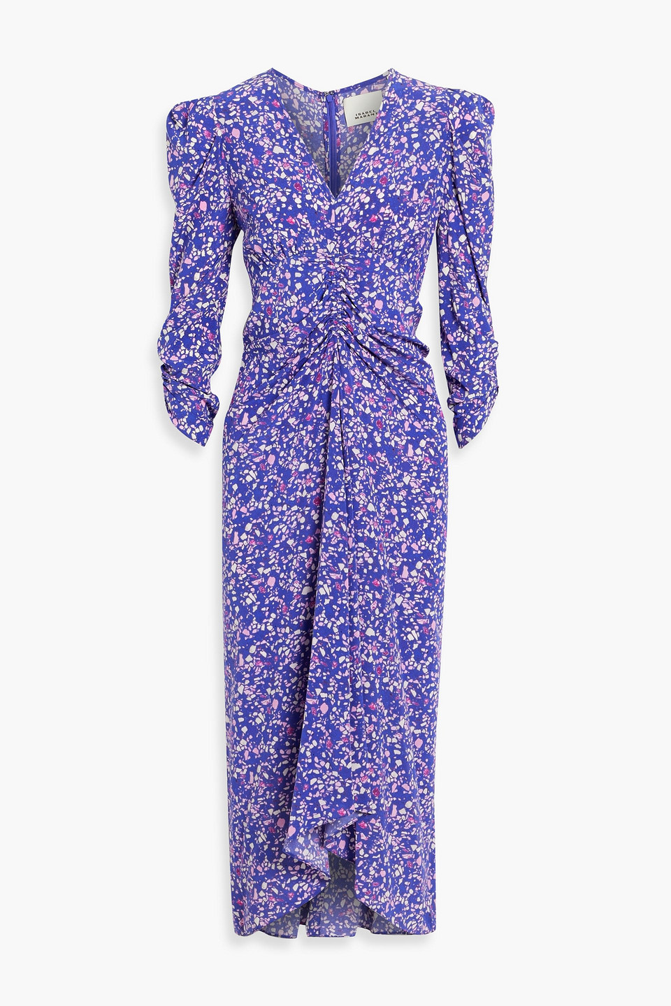 Isabel Marant Albini Ruched Printed Stretch-silk Midi Dress