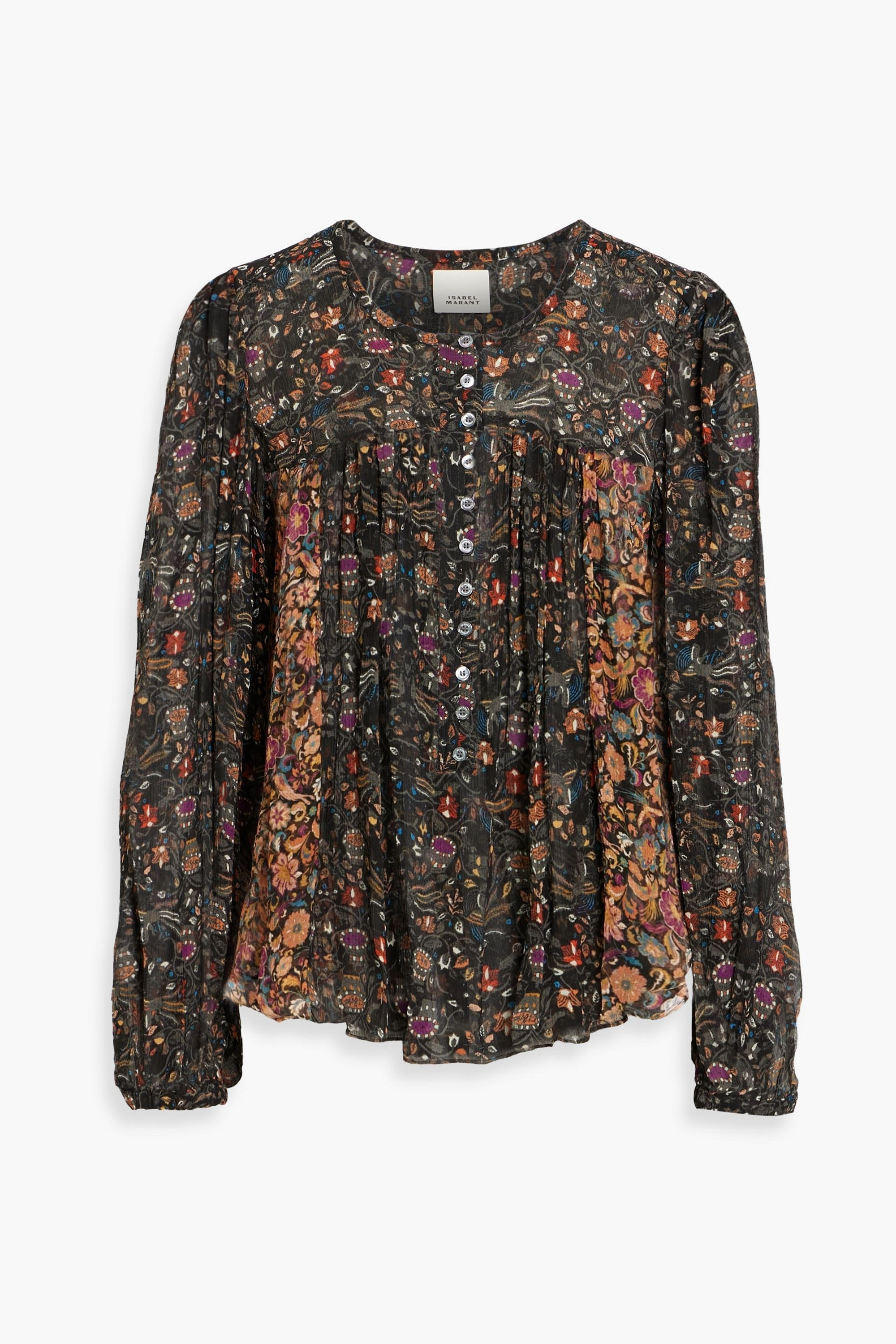 Isabel Marant Ametissae pintucked printed silk-crepon blouse