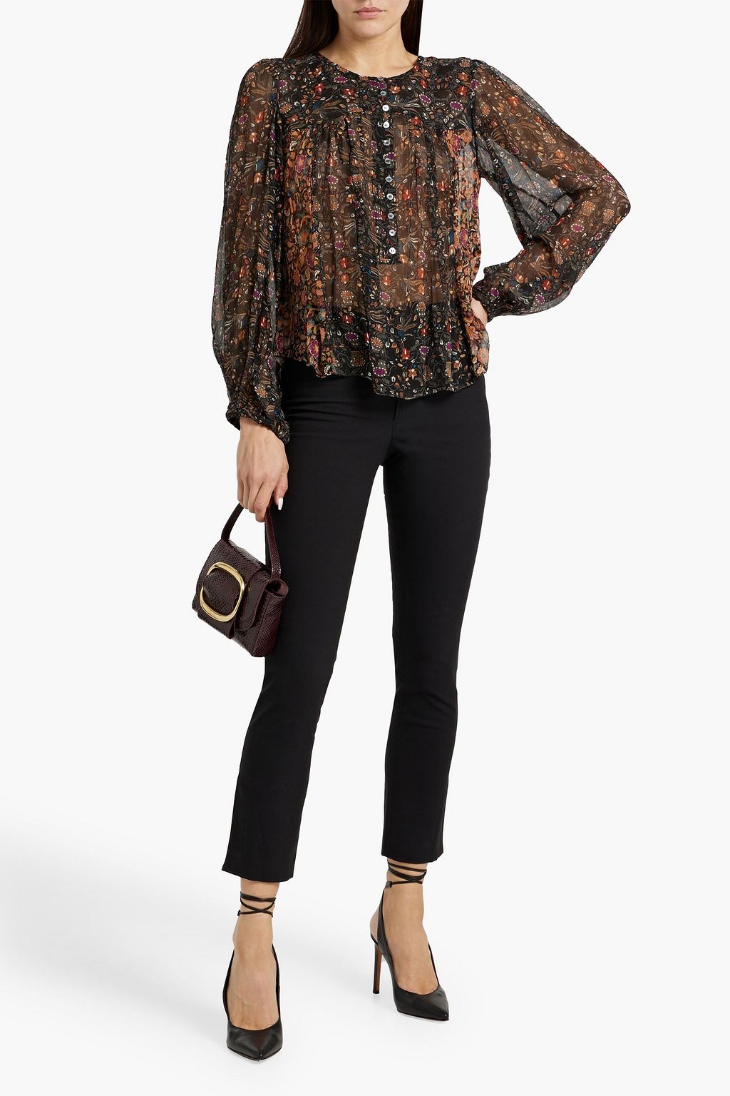 ISABEL MARANT Ametissae pintucked printed silk-crepon blouse