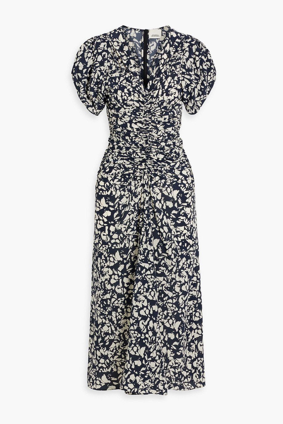 Isabel Marant Lilia Ruched Printed Stretch-silk Midi Dress