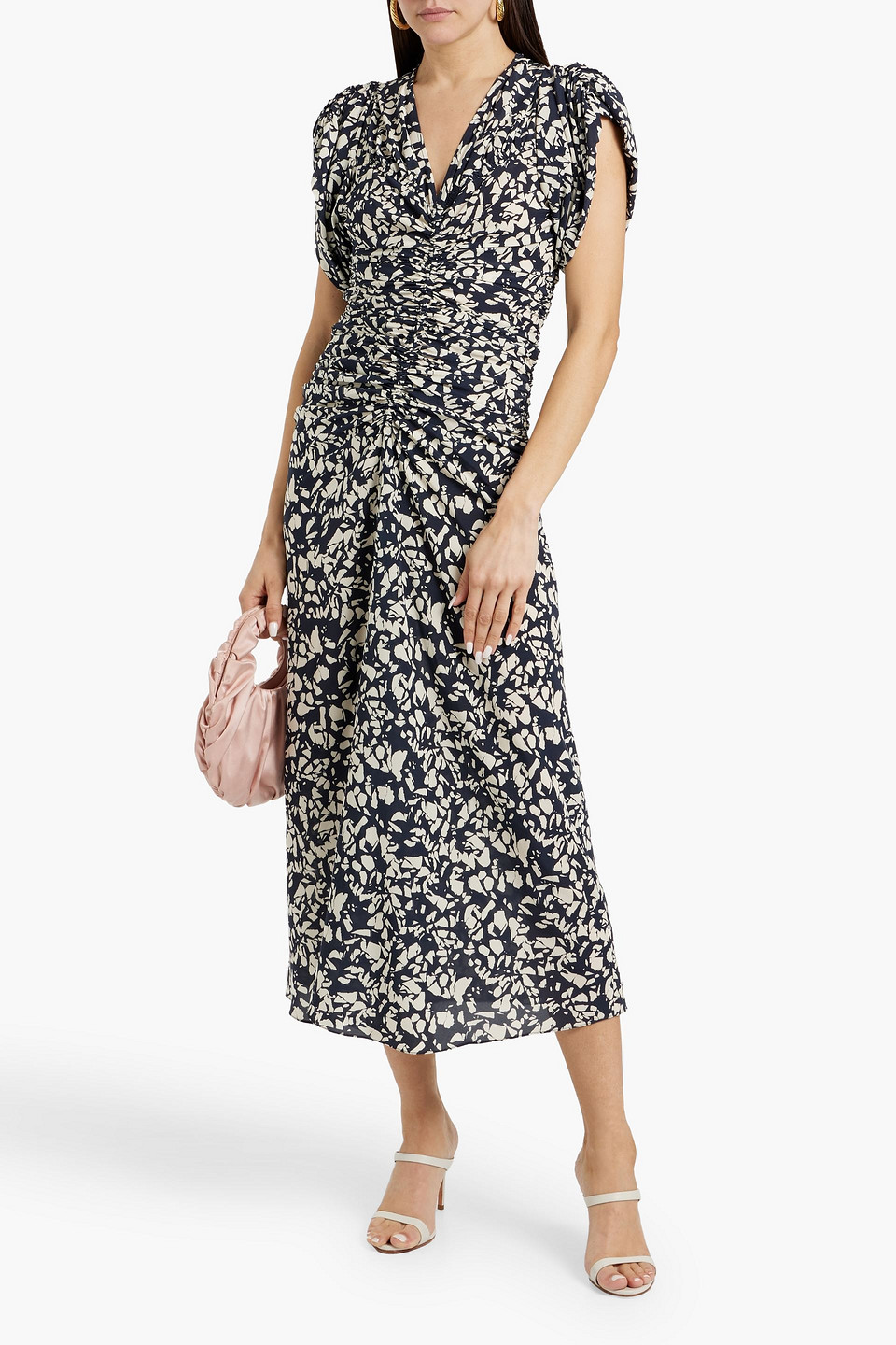 ISABEL MARANT LILIA RUCHED PRINTED STRETCH-SILK MIDI DRESS