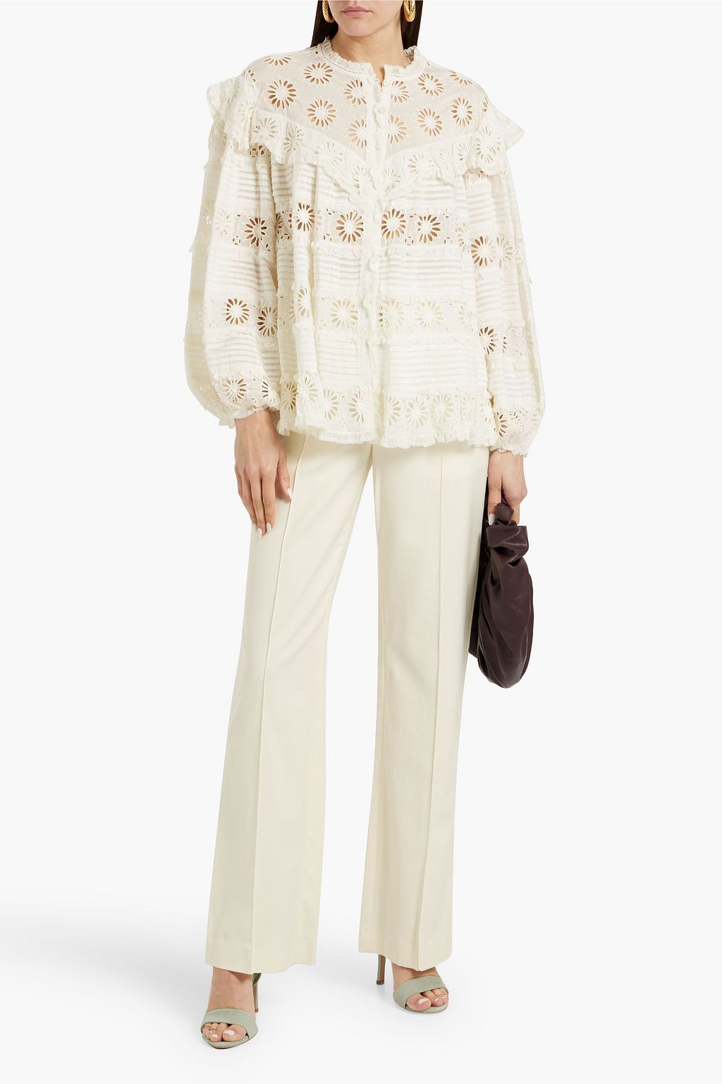ISABEL MARANT Dicersei ruffled broderie anglaise cotton and silk-blend blouse