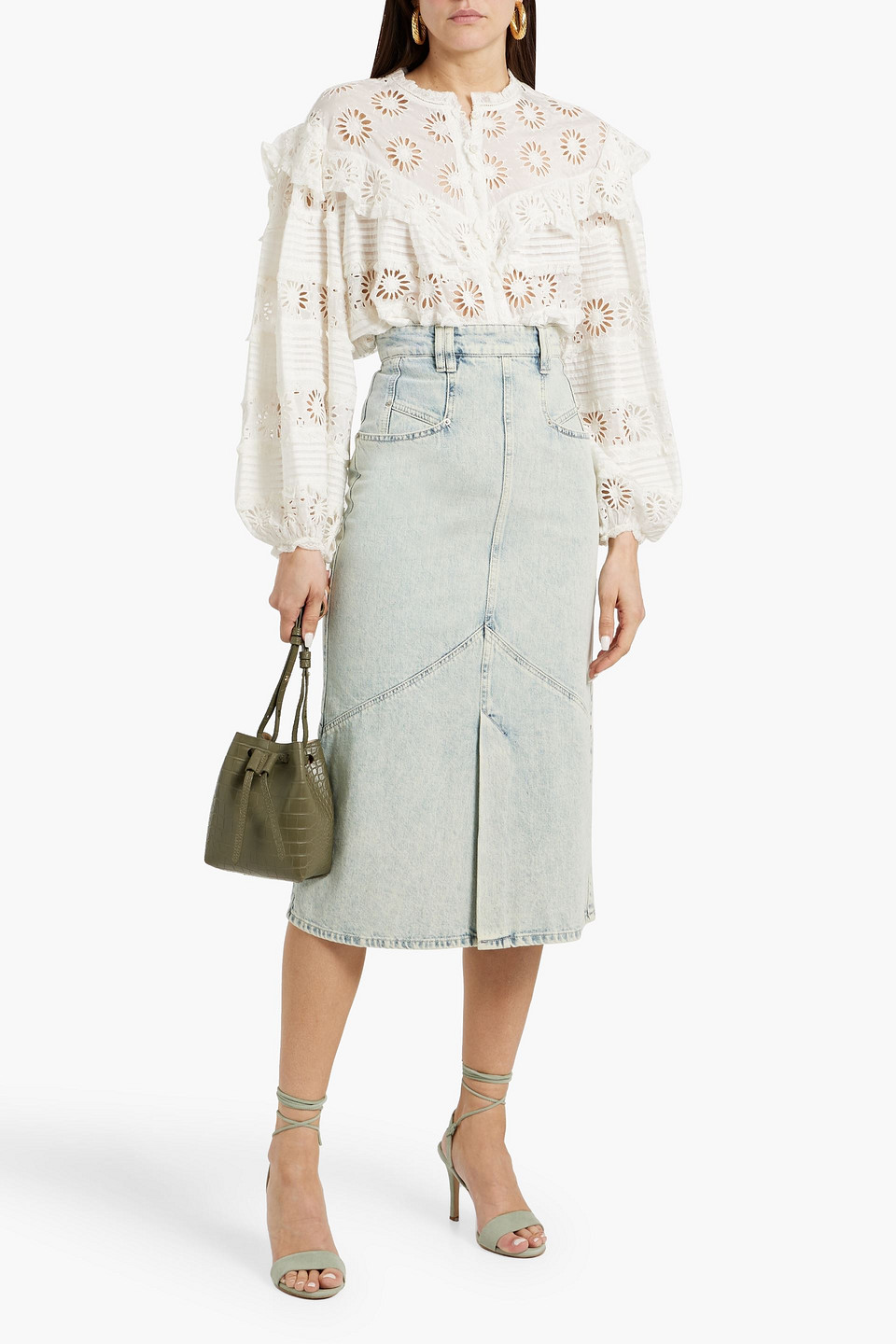 ISABEL MARANT POMANO FADED DENIM MIDI SKIRT