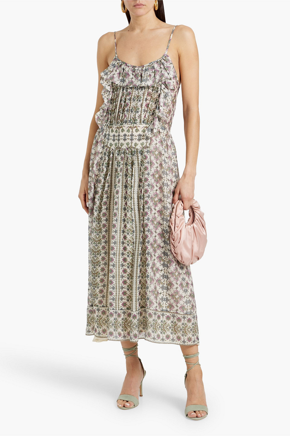 ISABEL MARANT MACHA RUFFLED PRINTED SILK-JACQUARD MIDI DRESS