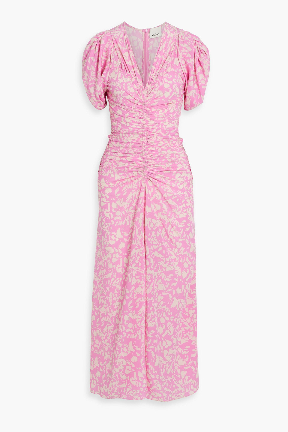 Isabel Marant Lilia Ruched Printed Stretch-silk Midi Dress