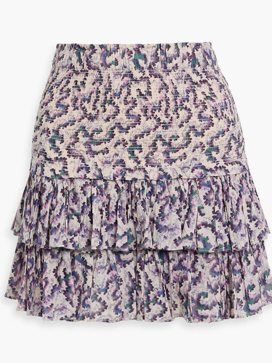naomi shirred tiered floral-print cotton-voile mini skirt