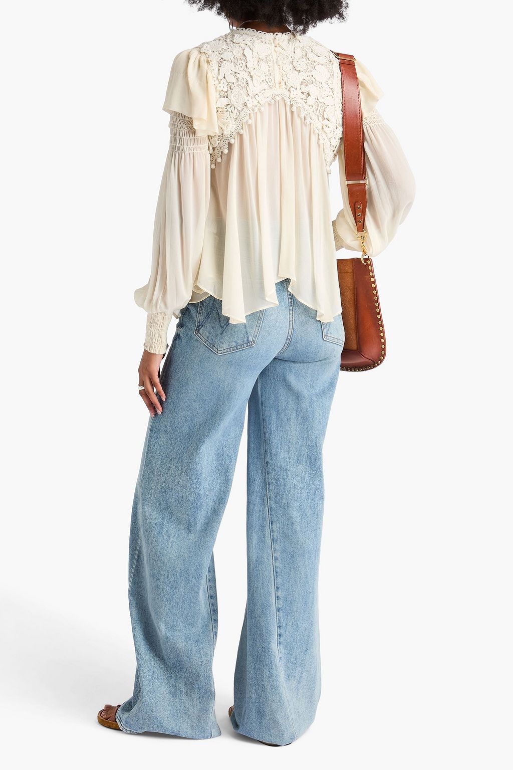 ISABEL MARANT シルクシフォン ブラウス かぎ針編みレースパネル