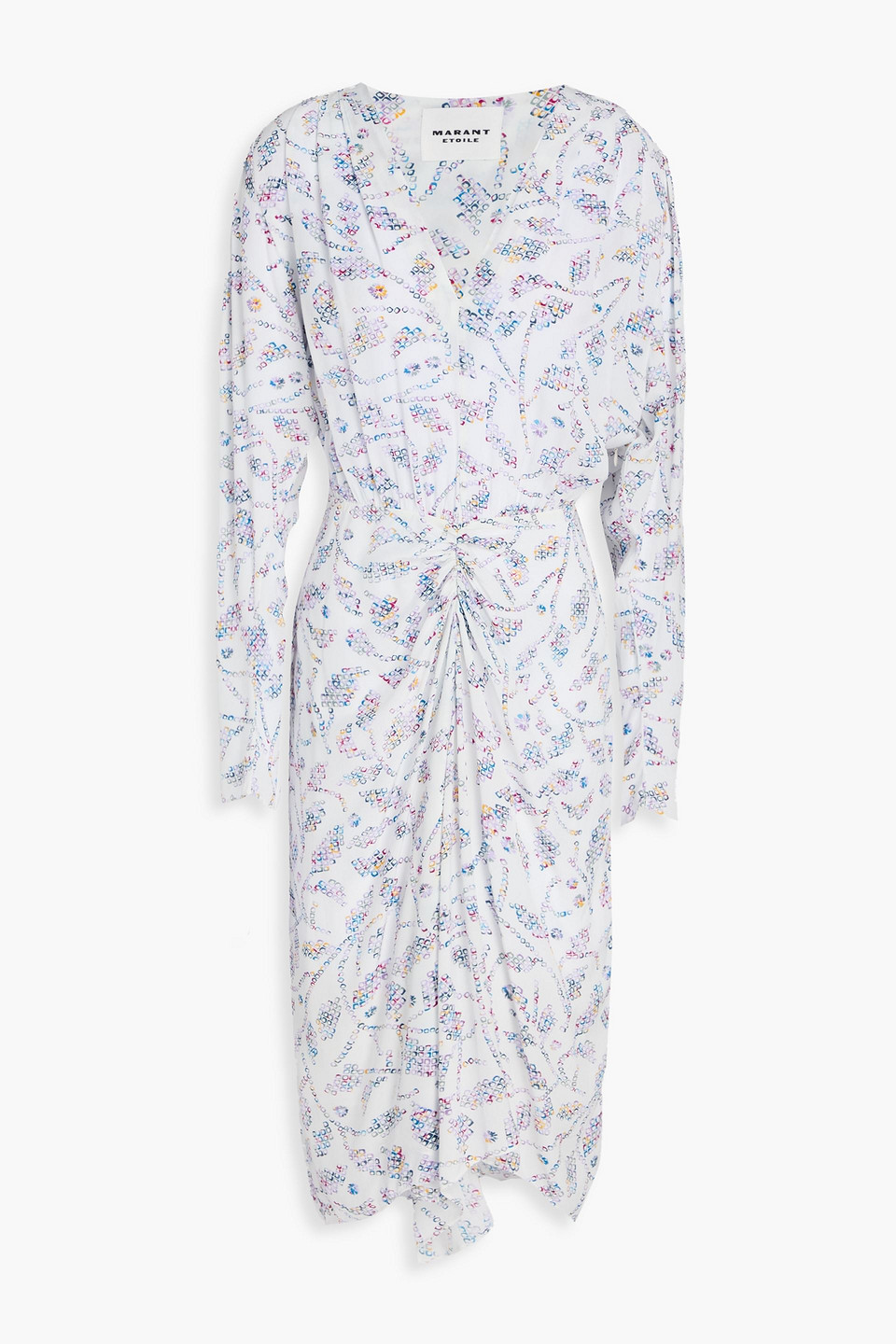 marant étoile - danalia ruched printed crepe de chine dress - white - fr 38